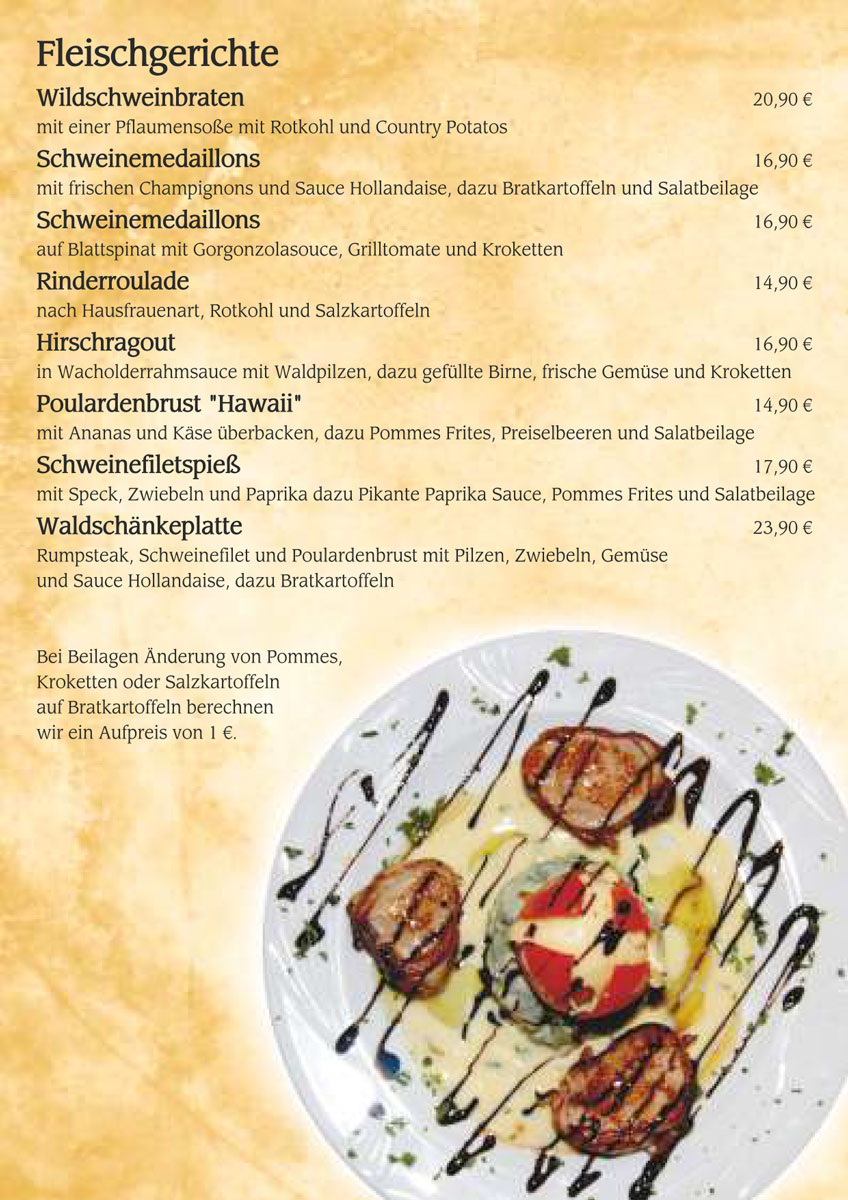 SPEISEKARTE – Restaurant & Ferienwohnungen Waldschänke